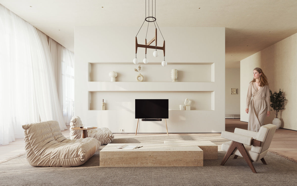 JALG TV Stand in solid oak wood in a modern, minimalist living room
