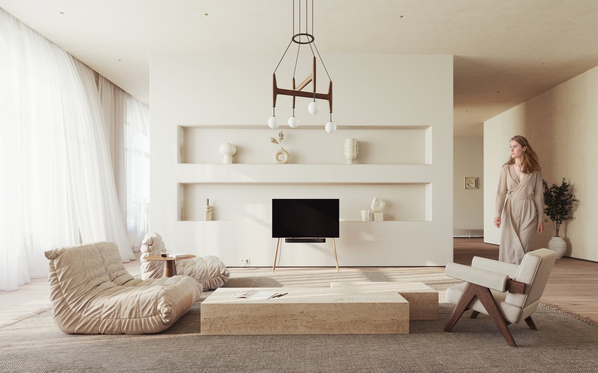 JALG TV Stand in solid oak wood in a modern, minimalist living room