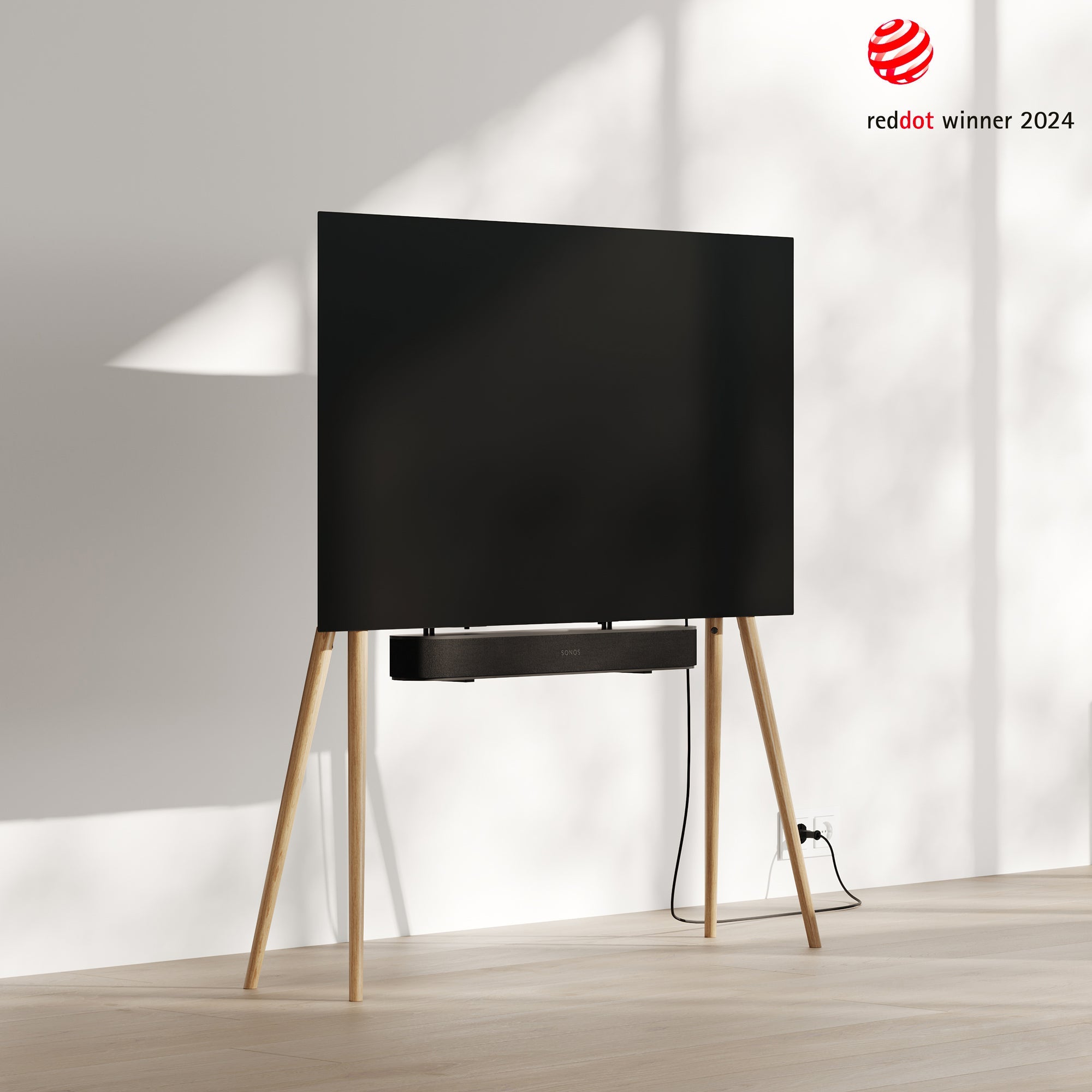 JALG oak TV stand for 42"-55" TVs, natural oil wax finishing, Reddot award winner