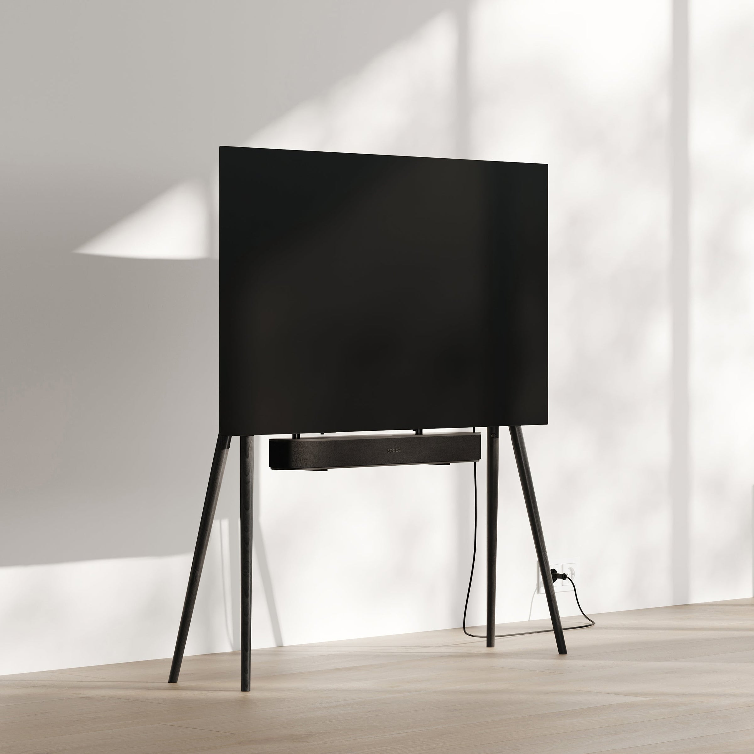 JALG Oak YakiSugi TV Stand for 42"-55" TVs in a bright interior
